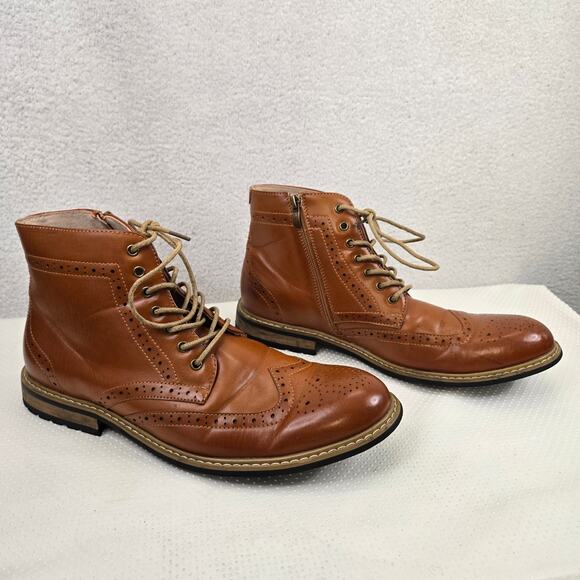 Bruno Marc Classic Wingtip Zipper Ankle Boots Mens US 11 Brown Leather Zip - Picture 1 of 12